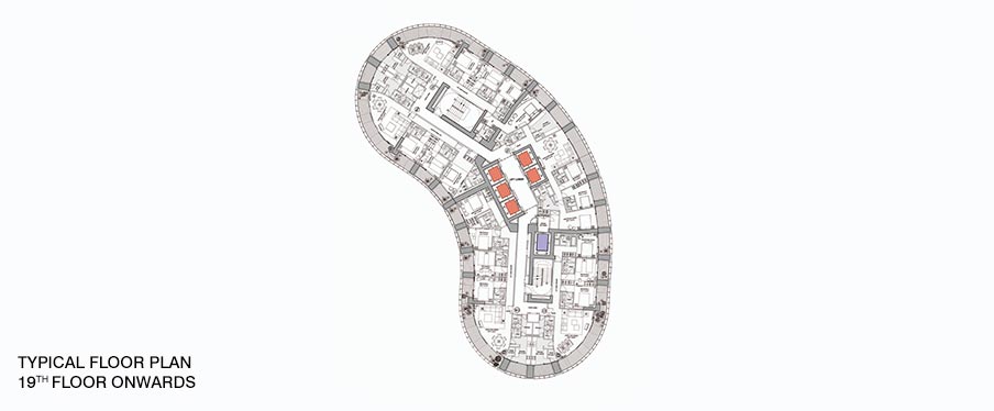 Lodha World Crest Worli - Typical floor plan of 19th floor onwards