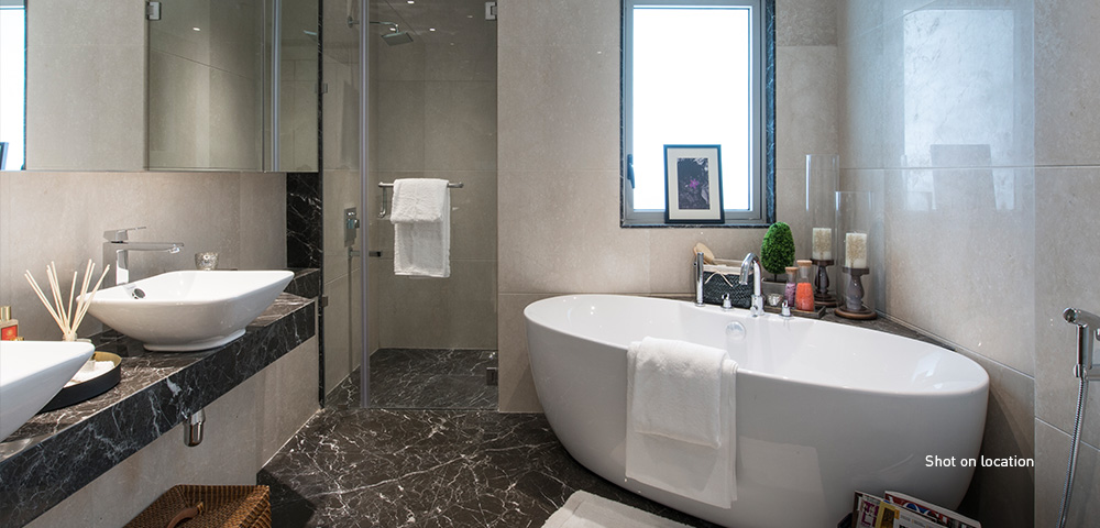 4 fixture master bathroom, in select residences 