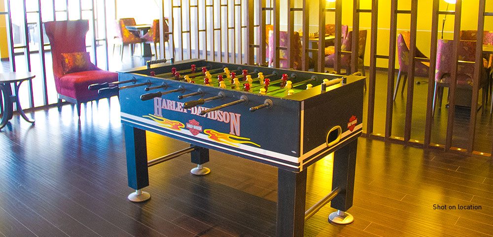 Carrom, table tennis, foosball and snooker room